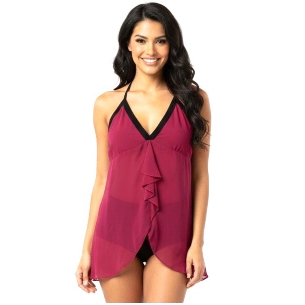 VTG Rampage Women's Sm Pink Halter Ruffle Teddy Babydoll Y2K Coquette Whimsigoth